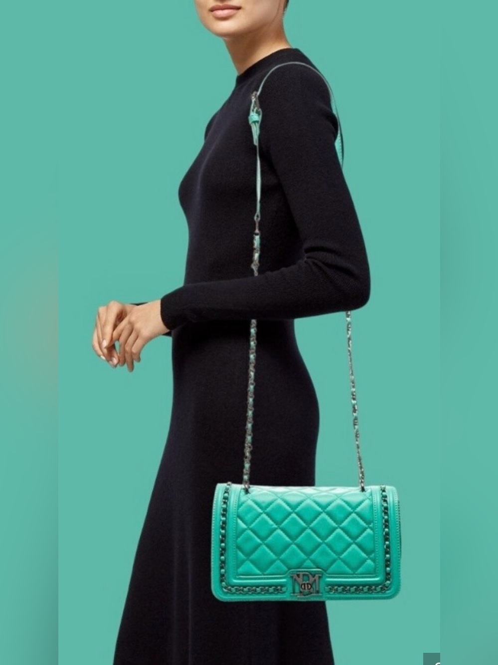 Badgley Mischka Quilted Teal Chain Shoulder Bag *new w/tags - Picture 2 of 8